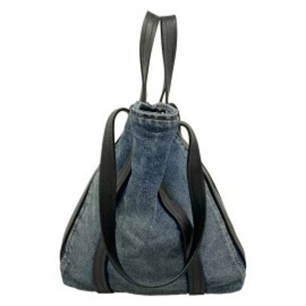 Balenciaga North South Shoulder Tote Bag Blue Black Leather